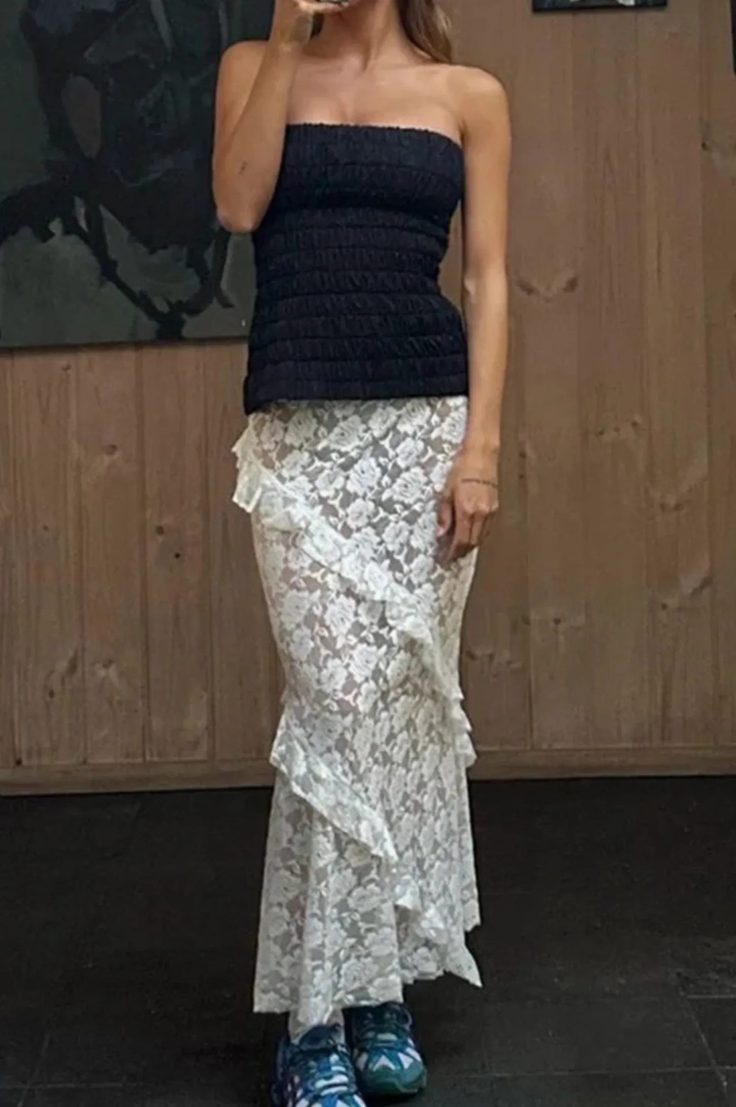 Sheer White Lace Long Skirt