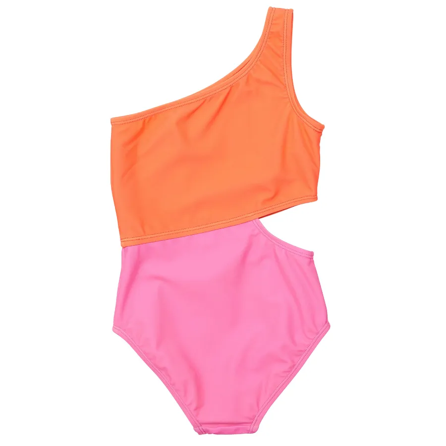 Snapper Rock Candy Colorblock One Shoulder Swimsuit G13261 - Pink/Orange