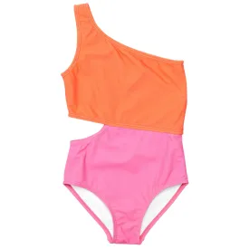 Snapper Rock Candy Colorblock One Shoulder Swimsuit G13261 - Pink/Orange