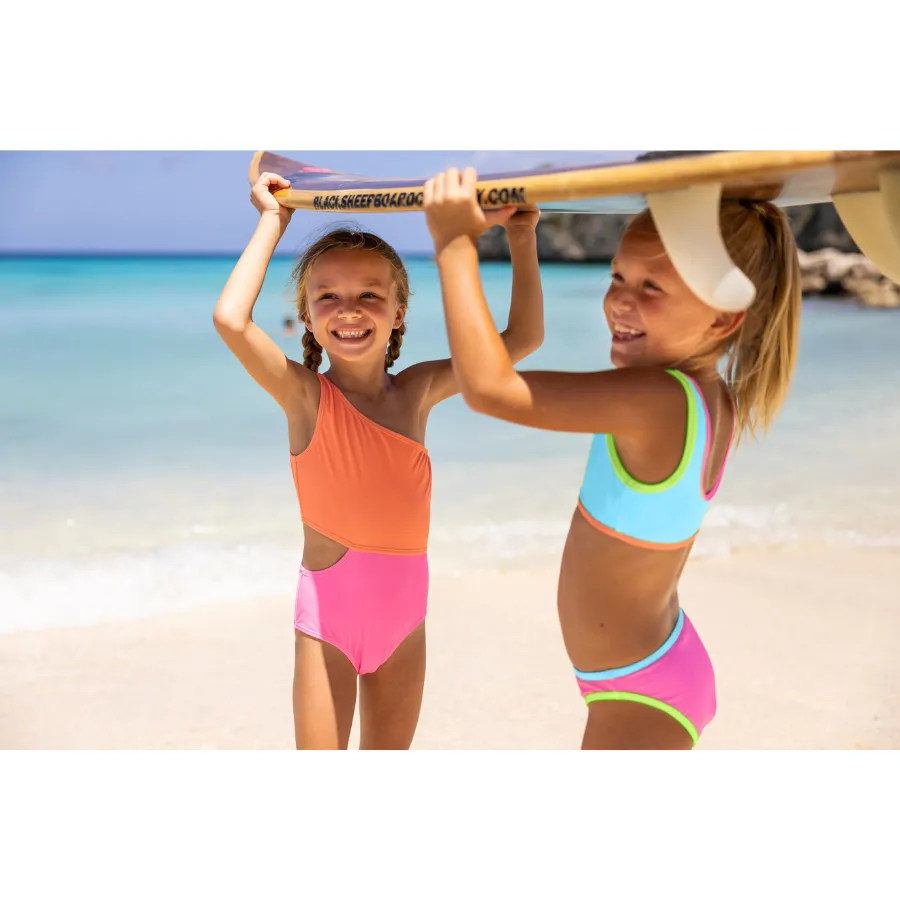 Snapper Rock Candy Colorblock One Shoulder Swimsuit G13261 - Pink/Orange