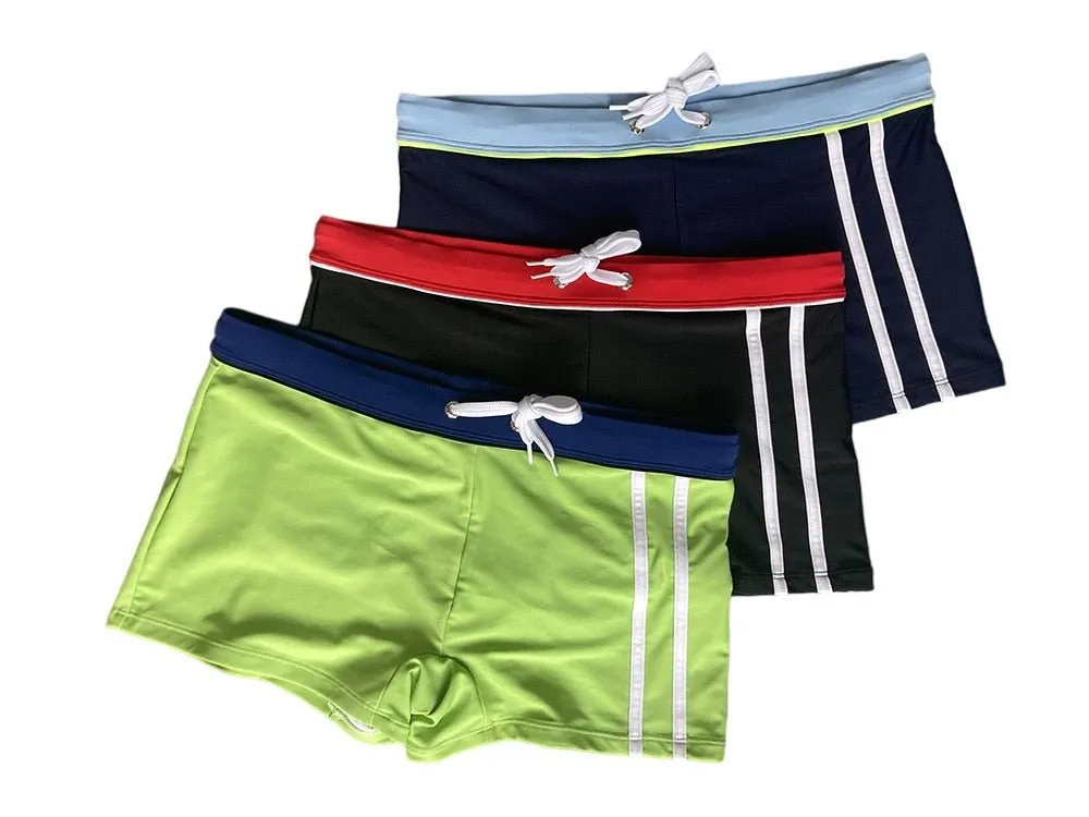 Square Cut Racing Stripe Swim Trunks