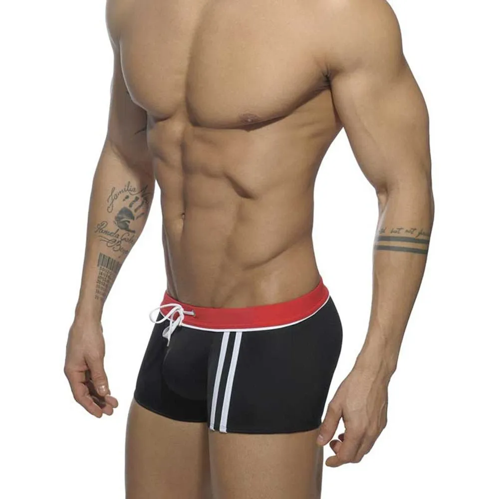 Square Cut Racing Stripe Swim Trunks