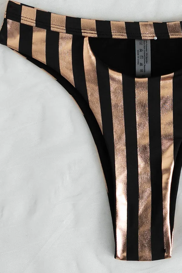 Striped One Shoulder Cutout Luxe High Waist Bikini
