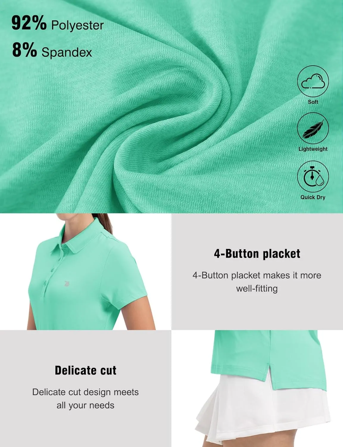 TBMPOY Women's Golf Polo Short Sleeve Shirts Lightweight Moisture Wicking Collared T Shirt Quick Dry 4-Button
