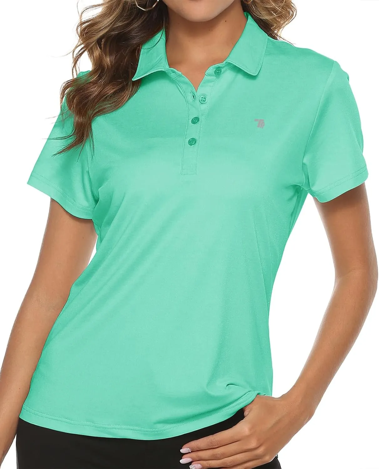 TBMPOY Women's Golf Polo Short Sleeve Shirts Lightweight Moisture Wicking Collared T Shirt Quick Dry 4-Button