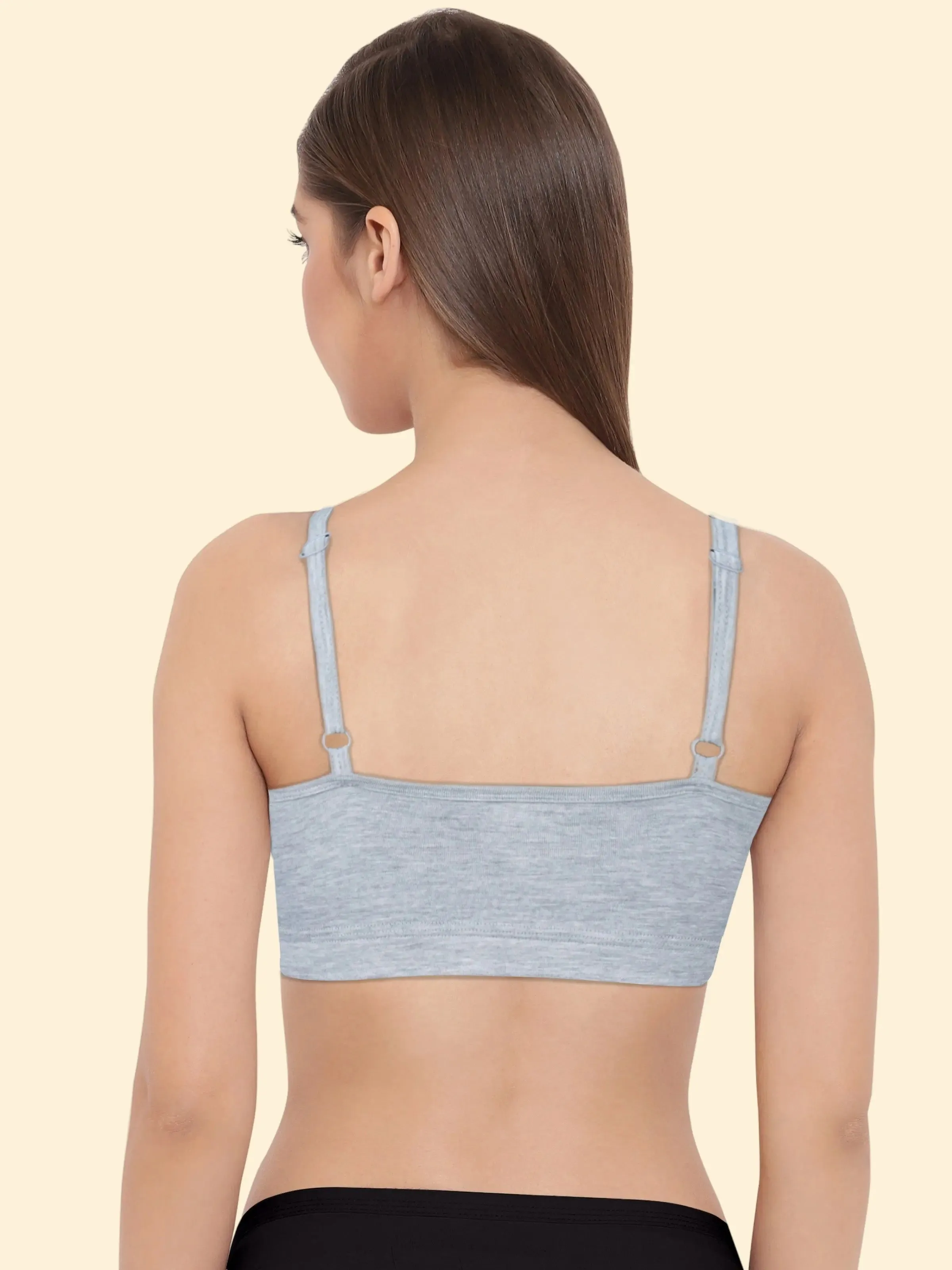 Thin Strap Cotton Padded Sports Bra  for Girls  | Removable Pads | Elasticated Underbrand | Good Support | Full Coverage Pack of 1 | Grey Sports Bra